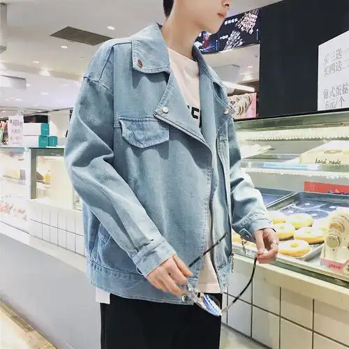 港风男士夹克韩版潮流修身牛仔外套春秋新款宽松百搭学生衣服男装