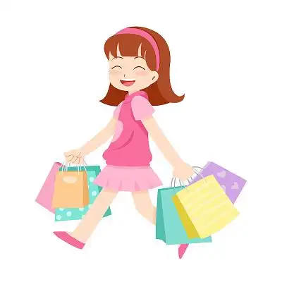 彩色手绘卡通双十一女孩疯狂购物购物袋元素png素材