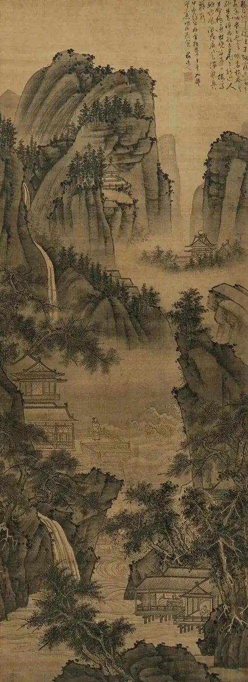 吴镇画山水喜用湿墨画墨竹喜用干墨