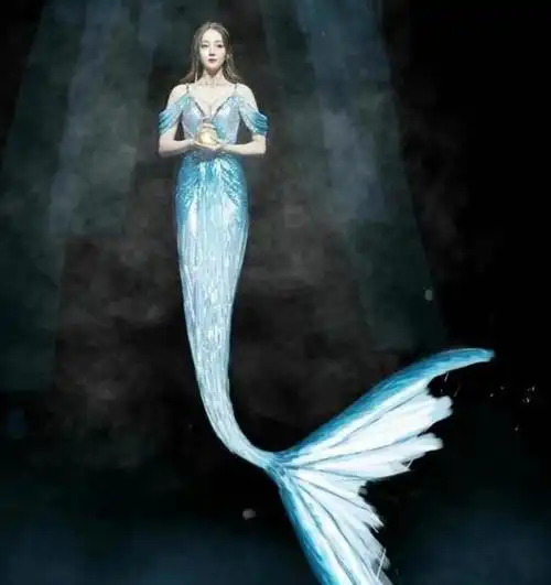 4,杨颖 杨颖曾在《跑男》中有过美人鱼造型,头上戴着安全帽,下半身裹