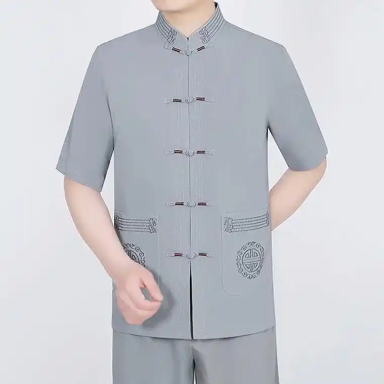 夏季唐装长袖男7080岁中老年中国风爷爷装套装男式夏季休闲爸 - 抖音