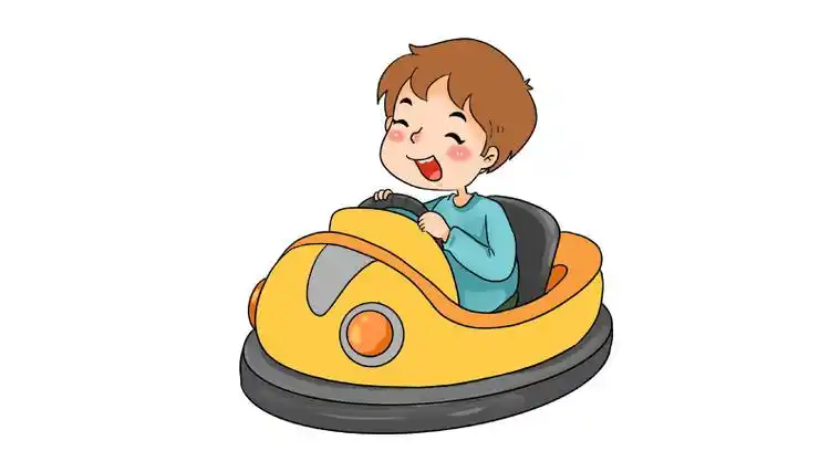 3,再画碰碰车的车身线条;2,然后画小朋友的身体线条和碰碰车的座位;1