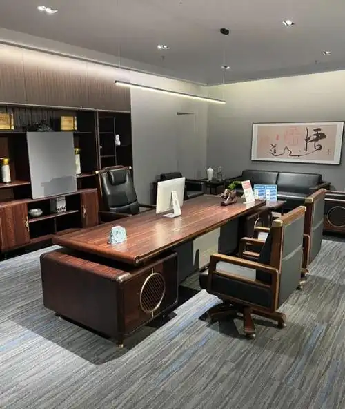 老板总裁总经理都在用的新中式办公桌椅家具办公室大班台装修图