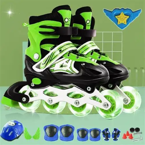 溜冰鞋夏季中大童儿童绿色七岁小孩子的3/4/5/6/7岁旱冰场男童5