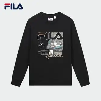 斐乐男子卫衣2023秋季新款针织套头衫宽松休闲印花长袖上衣男 正黑色