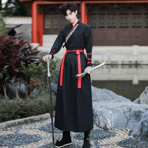 夏庄汉服男中国风古风武侠剑客帅气男士大码公子学生班服套装古装衣服