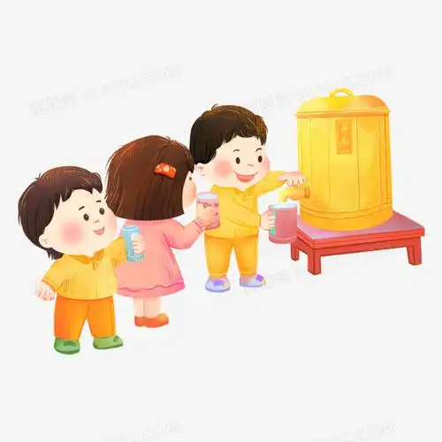 手绘小朋友排队接水元素