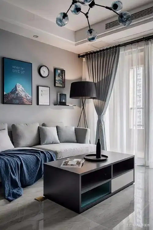 让人眼前一亮的灰蓝搭配客厅北欧极简客厅设计图片赏析