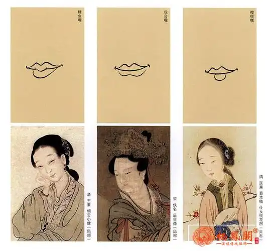 古代仕女画中常见的嘴型有樱桃嘴,形似樱桃