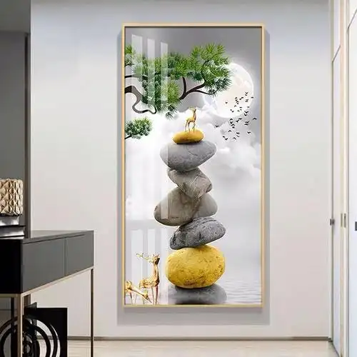 壁画过道玄关装饰画麋鹿户门北欧瓷画