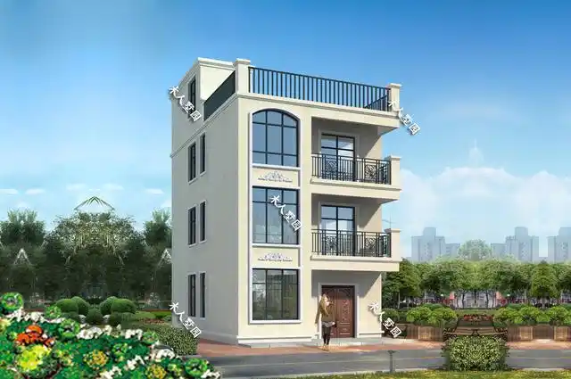 7.3米宽的三层平顶别墅,简约轻奢,没有罗马柱也美观