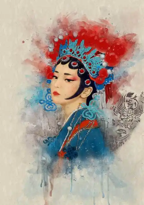 画,一身青衣一生深情京剧—花旦|纯艺术|水彩|潜望镜工作室-原创作品