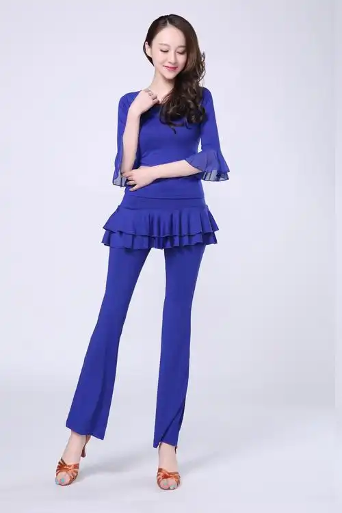 系带开衫拉丁舞蹈服 新款女成人交谊舞跳舞服 长袖两穿练功服春夏