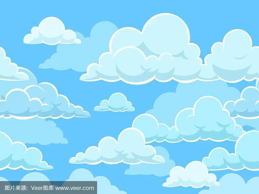 图案与蓝色多云的天空.云景全景,可爱的孩子壁纸或布料矢量纹理