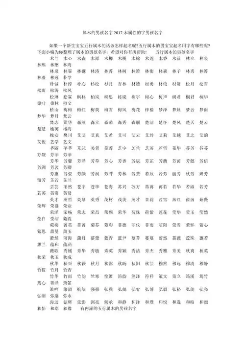 属木的男孩名字2017-木属性的字男孩名字