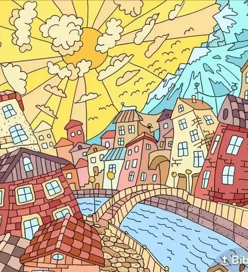 色彩艳丽的建筑主题装饰画,这些房子色彩太好看了