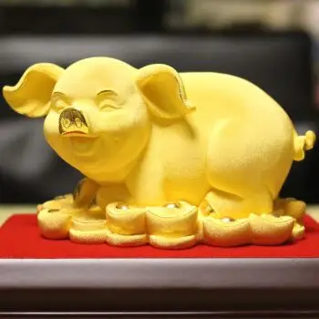 猪年吉祥物绒沙金生肖猪金元宝猪新年礼物家居桌面摆件生日礼物