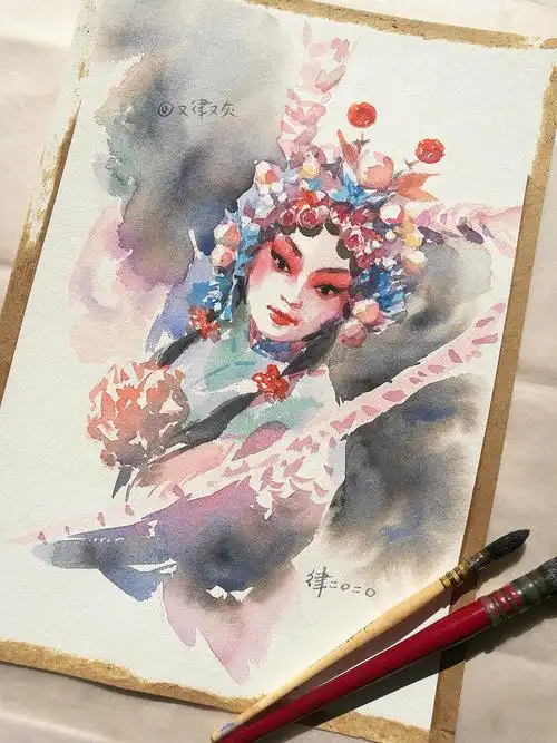 京剧系列水彩人像9幅捕捉你一颦一笑中的神韵
