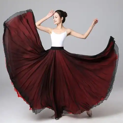 720度双面穿大摆裙双层天丝雪纺半身裙艺考古典广场舞民族舞蹈裙