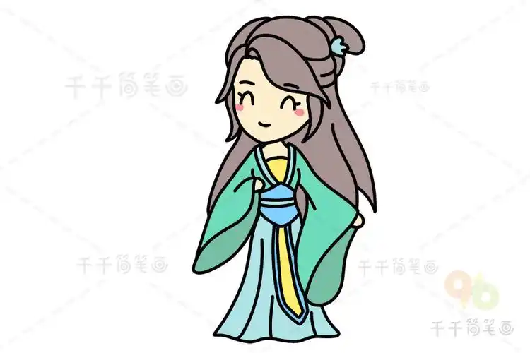 古代淑女简笔画画法_古代人物简笔画