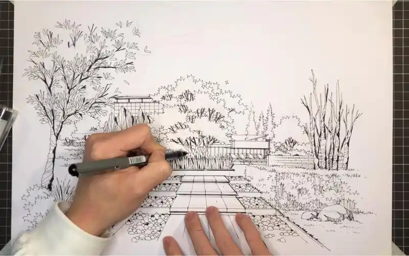 手绘庭院景观效果图