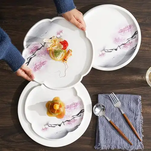 中式意境菜餐盘酒店会所分子料理餐具创意菜陶瓷花形盘西餐圆平盘