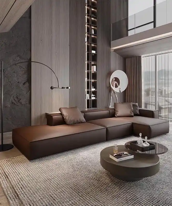 真皮沙发豆腐块贵妃转角意式极简现代轻奢.