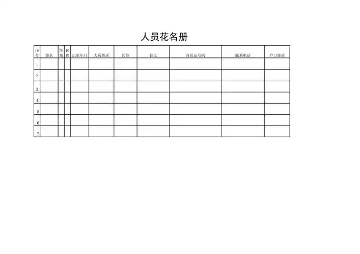人员花名册表格