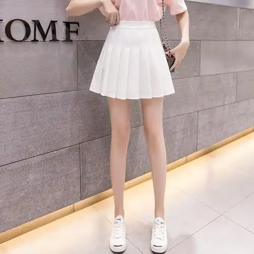 学院风2020春百褶裙抖音仙女小摆裙子chic短裙蛋糕高腰夏a字白色半身