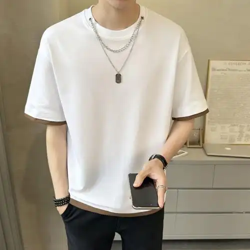 骄克雄狮jankeleone夏季短袖t恤男潮流韩版微阔假两件胖子上衣宽松