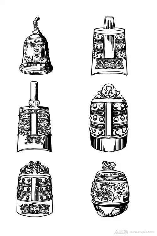 手绘乐器编钟插画