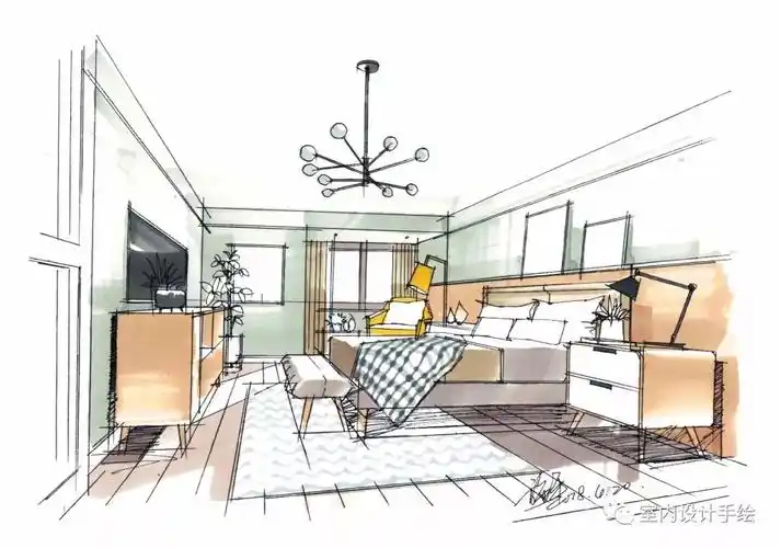 北欧风卧室手绘简易上色步骤图