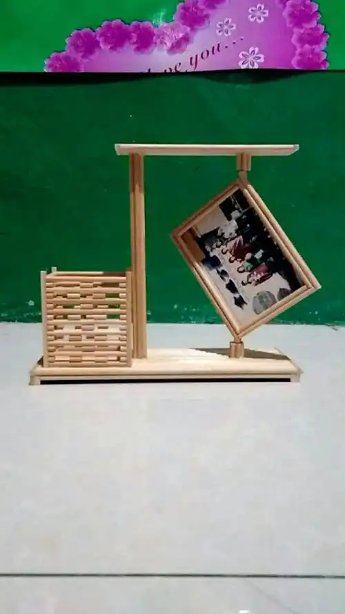 简易笔筒相框,竹签制作