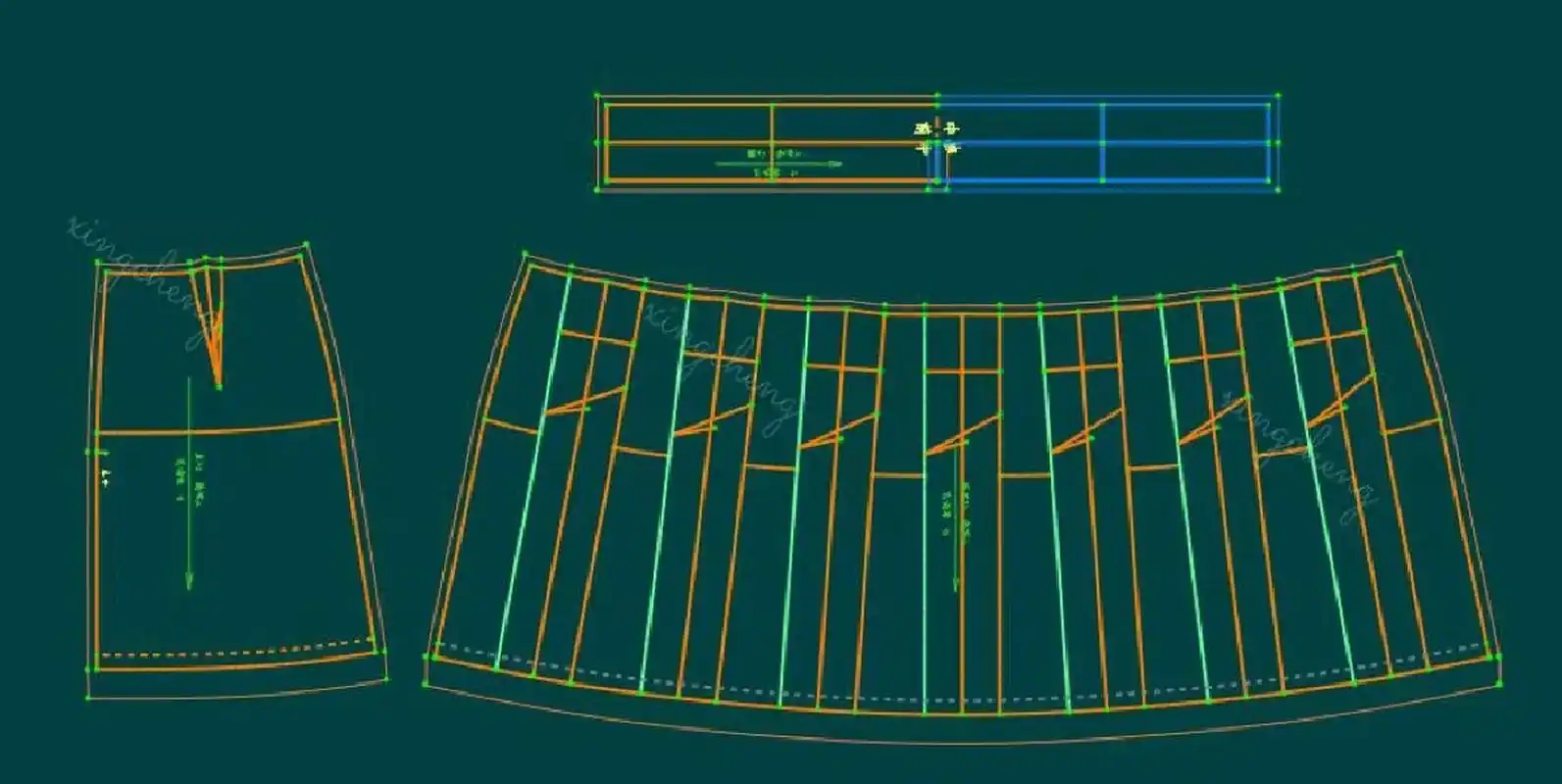 百褶裙结构图,前片根据结构图展开裙褶需要的量即可,图三是成品纸样图