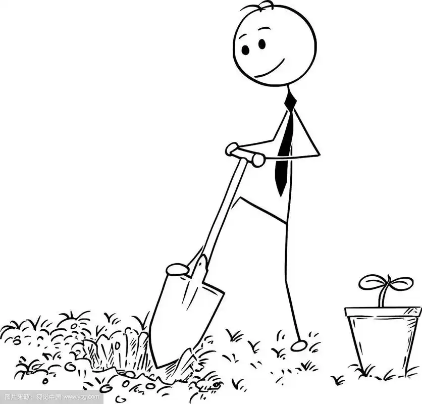 卡通商人为植物挖洞