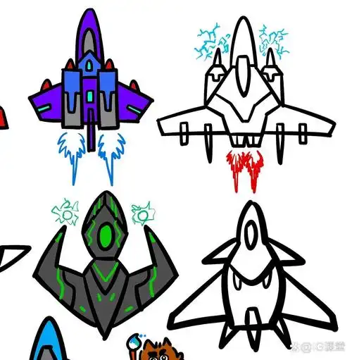 科幻战斗机,卡通漫画创意儿童画简笔画教程 飞机,战斗机,飞船 	 科幻