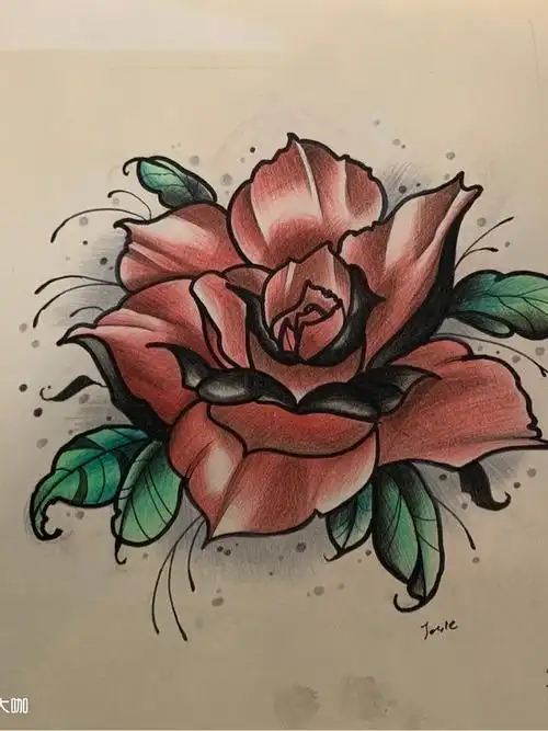 school玫瑰_纹身图案手稿图片_josie 的纹身作品集