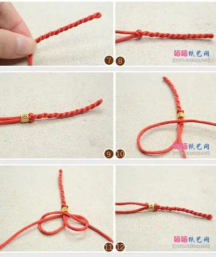 金珠串珠红绳手链编织教程方法步骤图片2