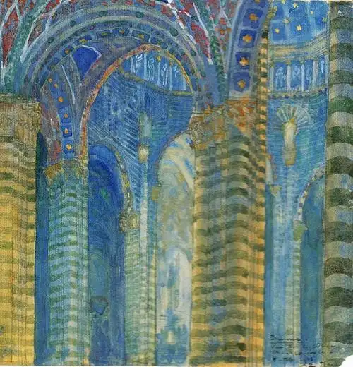 锡耶纳大教堂内部,铅笔水彩