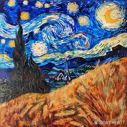 达芬奇星空麦田 9090置身于这幅乡村风景画中,我仿佛可以闻到麦田