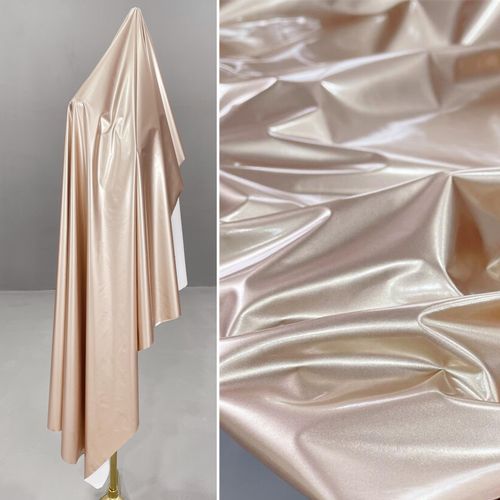 玫瑰金色镜面皮布料 高弹力反光防水极亮极滑软pu皮革设计师面料