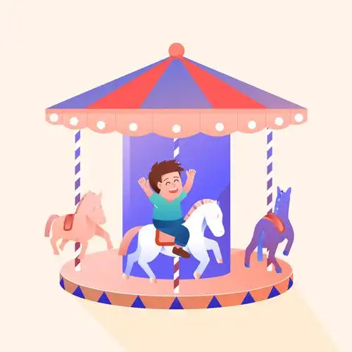 卡通夏天夏令营六一儿童节旋转木马矢量插画