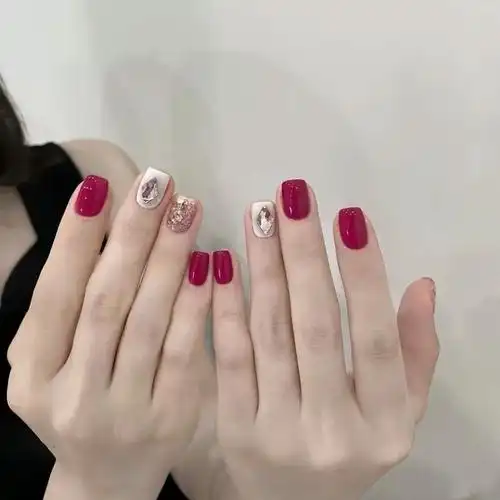 34指甲贴片玫红爱心小红书同款加长甲网红显白美甲成品新娘甲穿戴