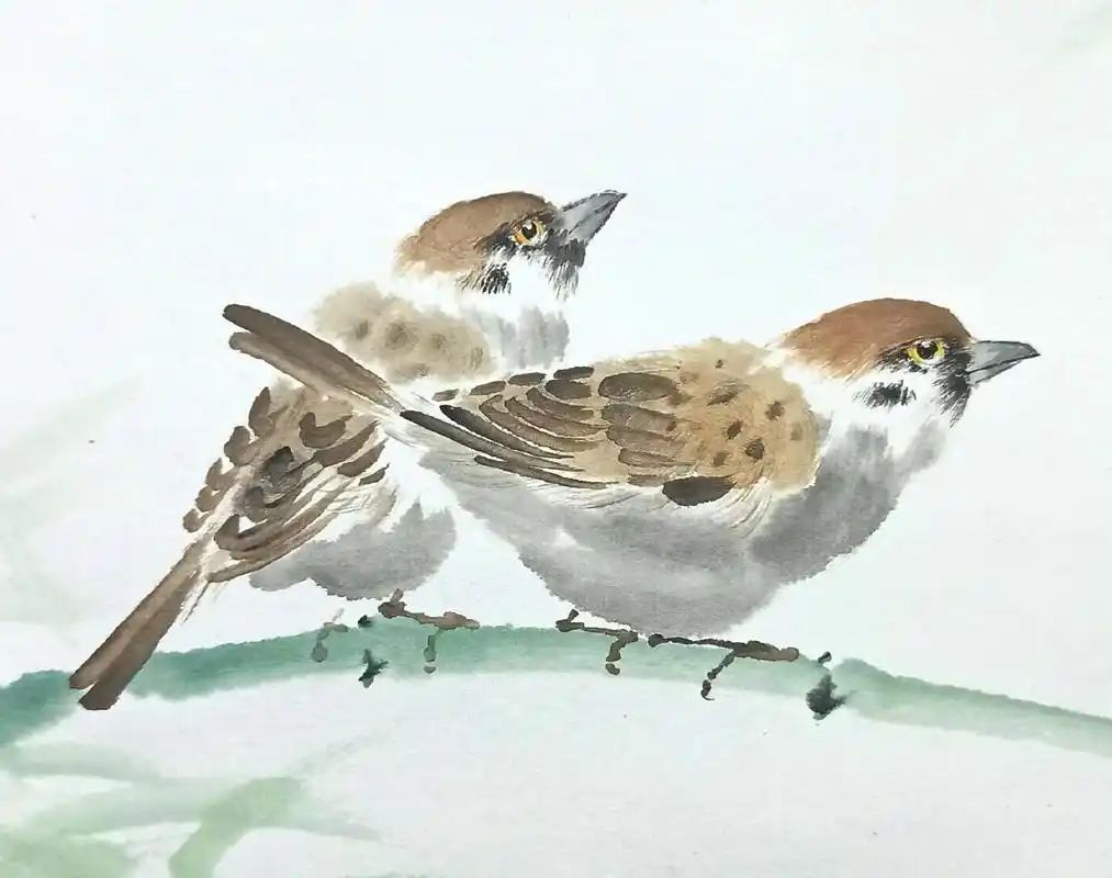 竹报平安.#国画麻雀#才艺 #手绘 #国画花鸟  - 抖音