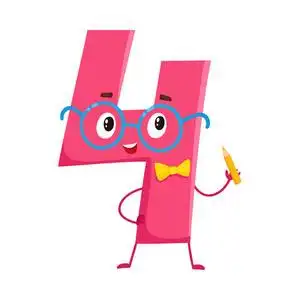 可爱又搞笑多彩 4 数字字符,生日问候卡通搞笑牙字符构成矢量搞笑卡通