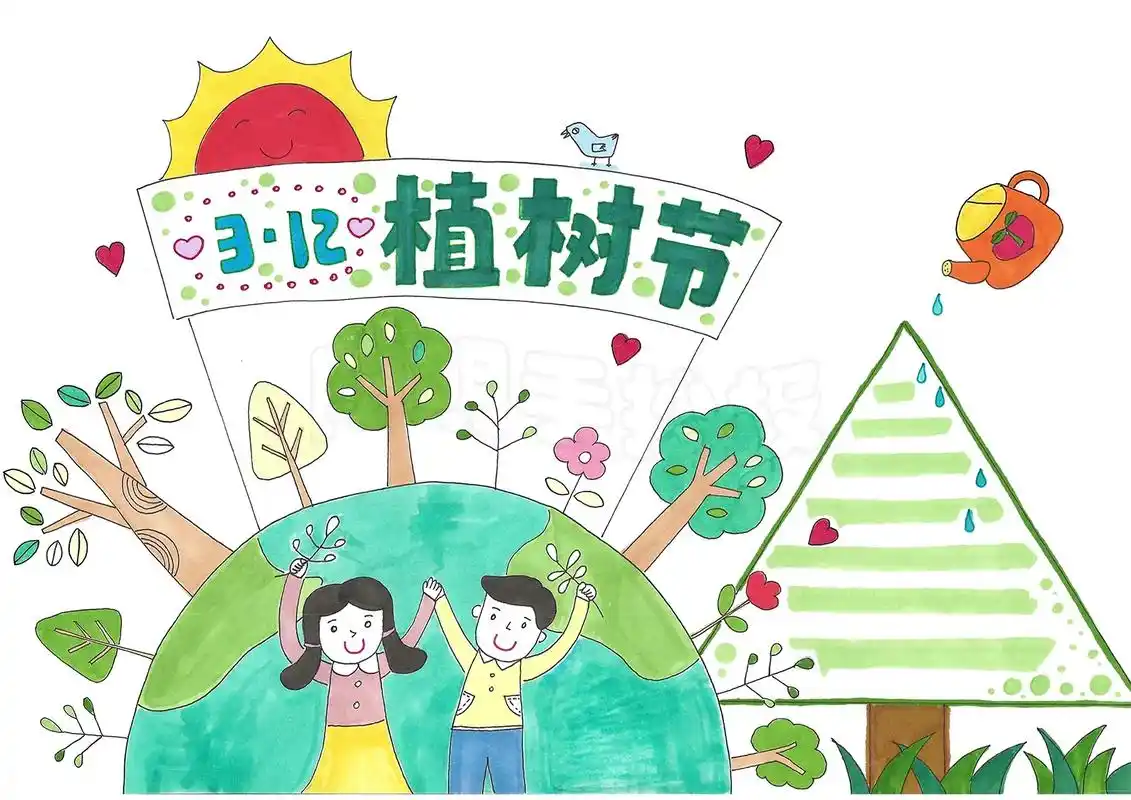 1093植树节手抄报黑白线稿模板可打印填色