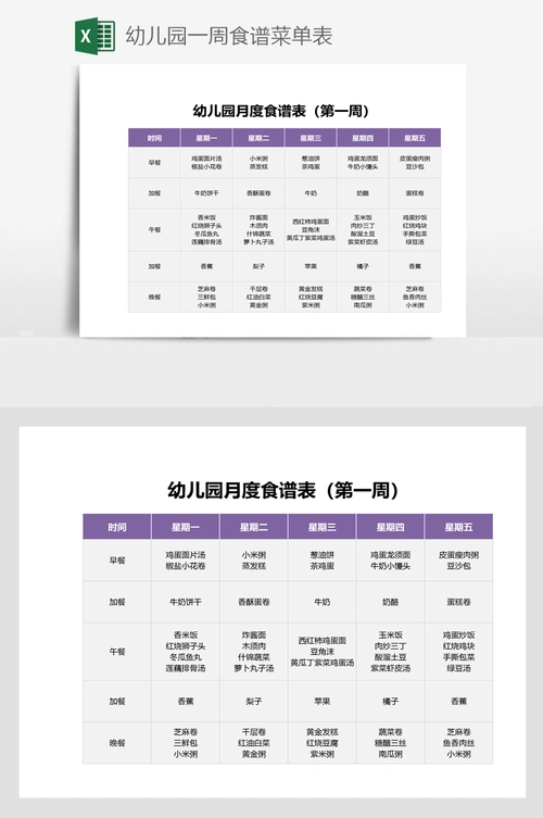 幼儿园一周食谱菜单表