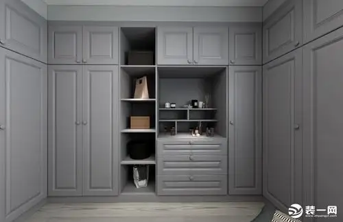 卧室边上的衣帽间让人看了就心动一组半开放收纳式衣柜实用满分灰色也