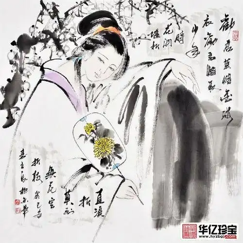 李立辰四尺斗方人物画作品金缕衣