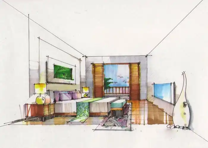 马克笔手绘结婚卧室设计图片欣赏_设计456装修效果图